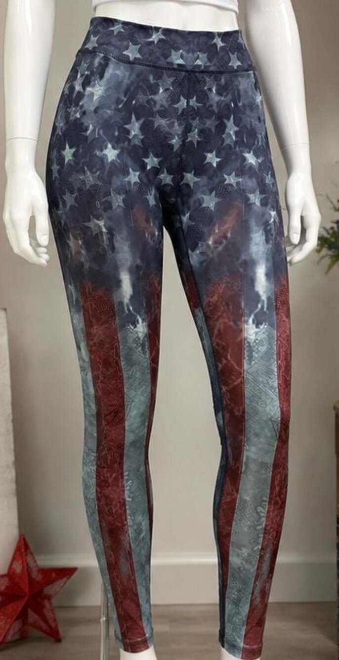 American Flag Print Patriotic Stretch Leggings